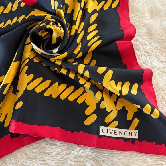 Vintage Givenchy Silk Scarf - Black, Yellow & Red Square - Picture 2 of 4